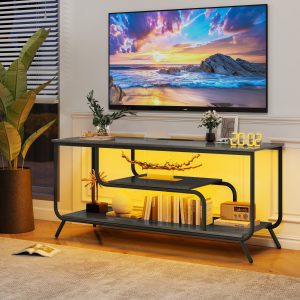 Modern Light Grey TV Console with LED Lights and Charging-0