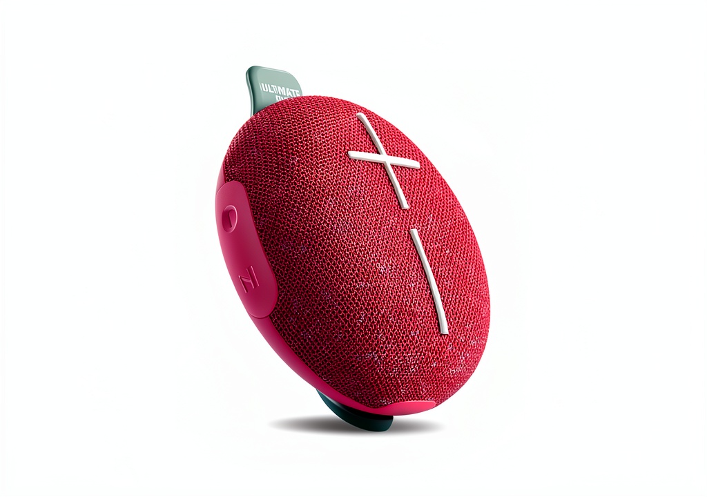 Ultimate Ears MINIROLL speaker in Calming Pink on a sandy beach