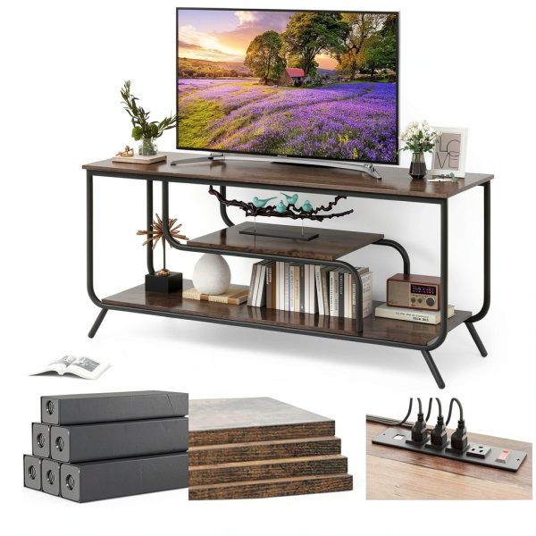 Modern Light Grey TV Console with LED Lights and Charging-6