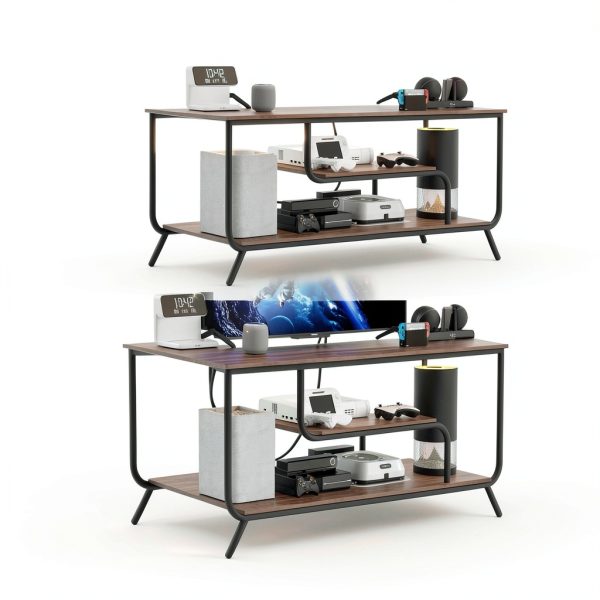 Modern Light Grey TV Console with LED Lights and Charging-5