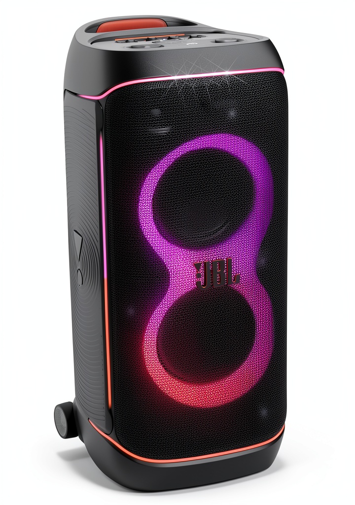 JBL PartyBox 720 speaker with vibrant lightshow at a party